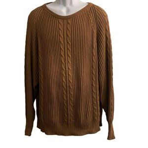 Kenneth Gordon Mens Brown‎ Cable Knit 100 Cotton Sweater Size L